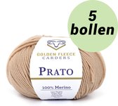 5 bollen breiwol Zacht bruin - 100% merino wol - Golden Fleece yarns Prato tan brown