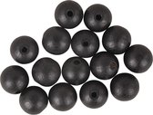 Mat zwarte houten kralen - 15mm - 15 stuks - 100% FSC
