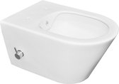 Saqu Wash 3.0 Randloos Hangtoilet - met Warm/koud Water Bidetkraan 35,5x53 cm - Voorgemonteerd - Mat Wit - WC Pot - Toiletpot - Hangend Toilet