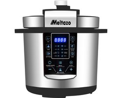 MELTAZO Multicooker, 6L, 14-in-1 Elektrische Snelkookpan met LED Touch Screen, Pressure Cooker Electrisch, Electric Pressure Cooker, Multicuiseur, Multi cooker, Rijstkoker, Yoghurtmaker, Slowcooker, Soepmaker, Stomer (RVS/Zwart)