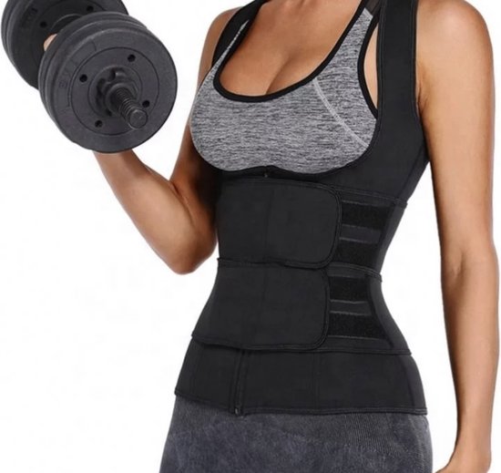 Wow Peach - Sport Body Shaper Vest - Corrigerende Top - Work Out - Afslanken - Sweat Shapewear - Verstelbaar - Zwart - X-Large