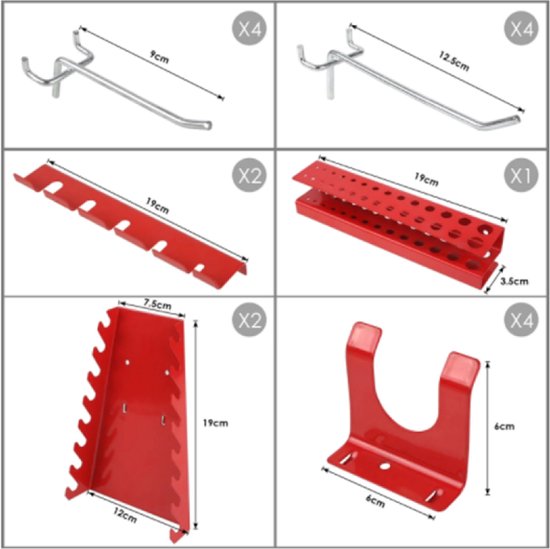 CASOMAN 6-delige schroevendraaier organizer en moersleutel organizer, handgereedschapshouder, plastic rail sleutel hanger met clips