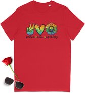 Gay Pride t shirt - Pride tshirt - Peace Love Equality - Dames tshirt met print - Heren t shirt met Pride opdruk - Unisex Pride Shirt - Unisex maten: S M L XL XXL XXXL - tshirt kleuren: Wit,  geel, oranje, roze en rood.