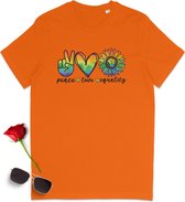 Gay Pride t shirt - Pride tshirt - Peace Love Equality - Dames tshirt met print - Heren t shirt met Pride opdruk - Unisex Pride Shirt - Unisex maten: S M L XL XXL XXXL - tshirt kleuren: Wit,  geel, oranje, roze en rood.