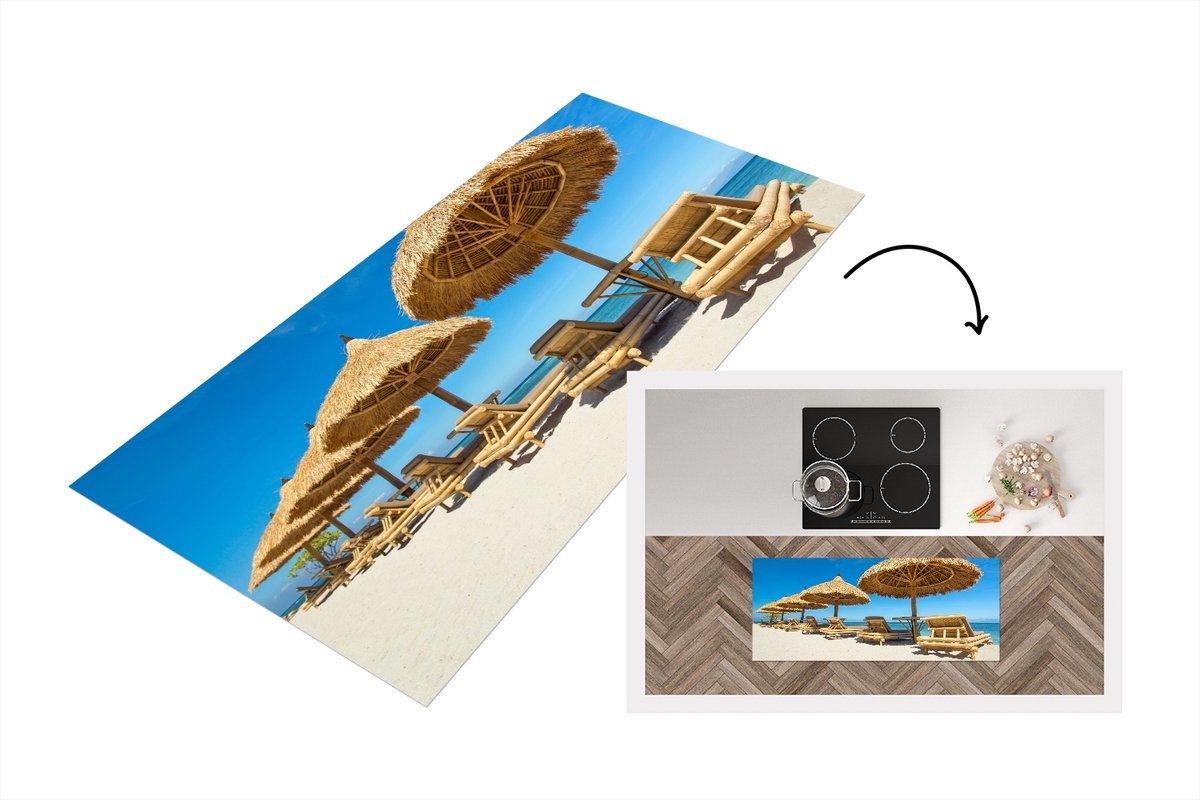 Keukenloper - Loper keuken - Strandstoel - Strand - Parasol - Zee - Zomer - 120x50 cm - Ke