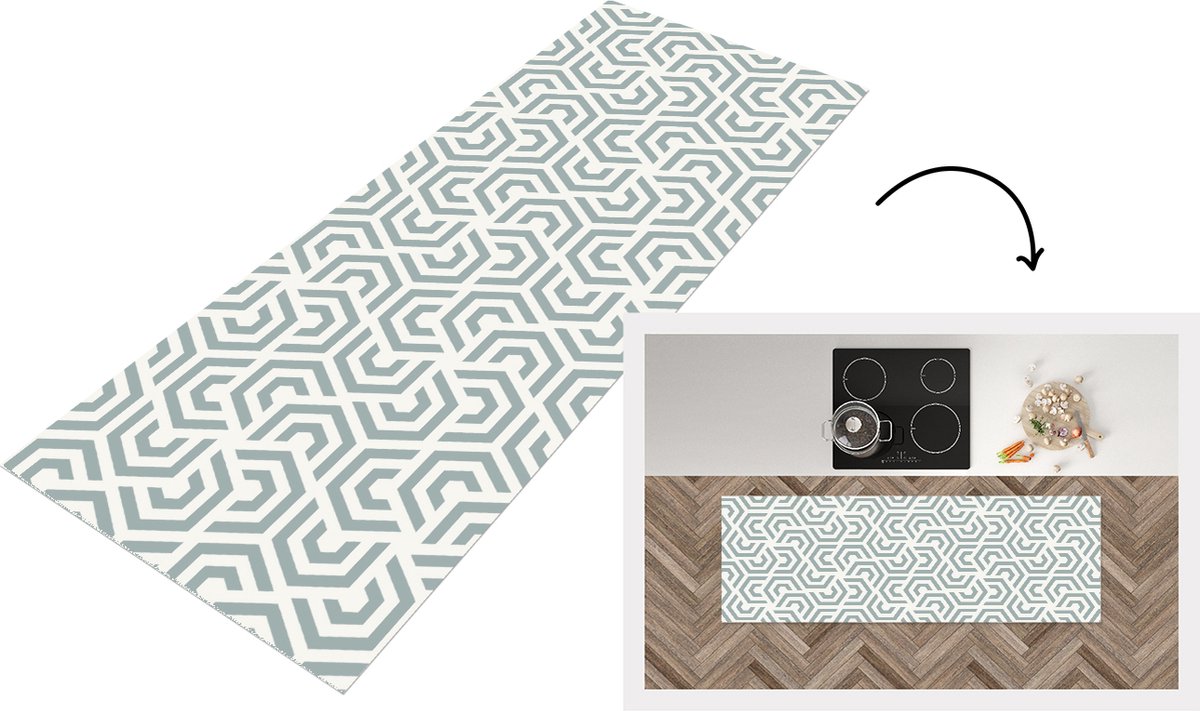 KitchenYeah Keukenloper - Loper keuken - Design - Lijn - Patroon - Groen - Keukenloper vinyl, foto 5