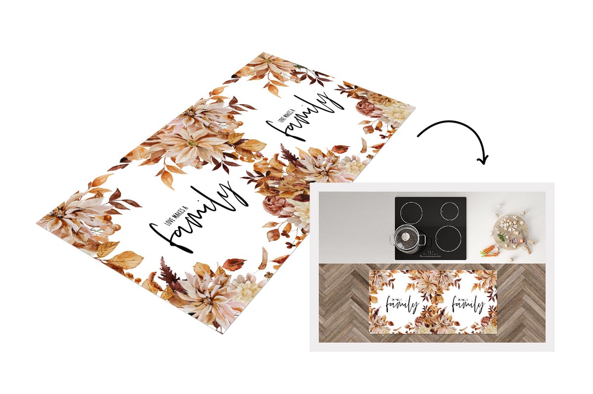 KitchenYeah Keukenloper - Loper keuken - Quotes - Familie - Love makes a family - Spreuken - 120x60 cm - Keukenloper vinyl Multicolor
