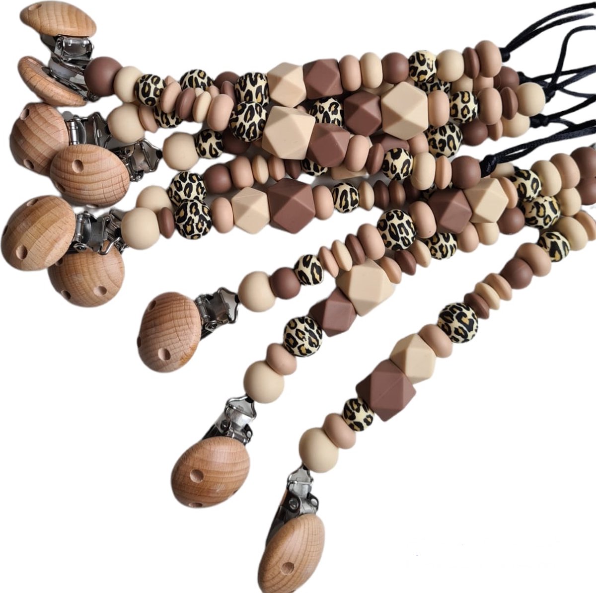 Goedkoopste Speenkoord spenenketting silicone luipaardkraal en bruin - beige bijtkralen