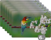 Placemat - Vogel - Bijeneter - Bloemen - 45x30 cm - 6 stuks - Hittebestendig - Anti-Slip - Onderlegger - Afneembaar