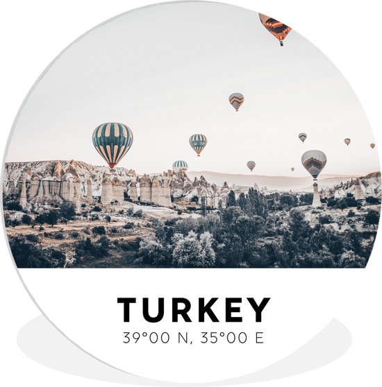 WallCircle - Wandcirkel ⌀ 90 - Turkije - Luchtballon - Bomen - Ronde schilderijen woonkamer - Wandbord rond - Muurdecoratie cirkel - Kamer decoratie binnen - Wanddecoratie muurcirkel - Woonaccessoires