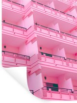 Muurstickers - Sticker Folie - Balkon - Zomer - Roze - Architectuur - 90x120 cm - Plakfolie - Muurstickers Kinderkamer - Zelfklevend Behang - Zelfklevend behangpapier - Stickerfolie
