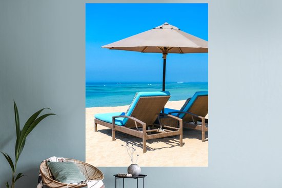 Muurstickers - Sticker Folie - Strandstoel - Parasol - Zomer - Zee - 120x160 cm - Plakfolie - Muurstickers Kinderkamer - Zelfklevend Behang XXL - Zelfklevend behangpapier - Stickerfolie