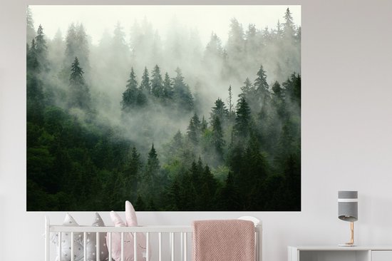 Stickers muraux - Forêt - Brouillard - Arbres - Nature - 160x120 cm - Film adhésif XXL
