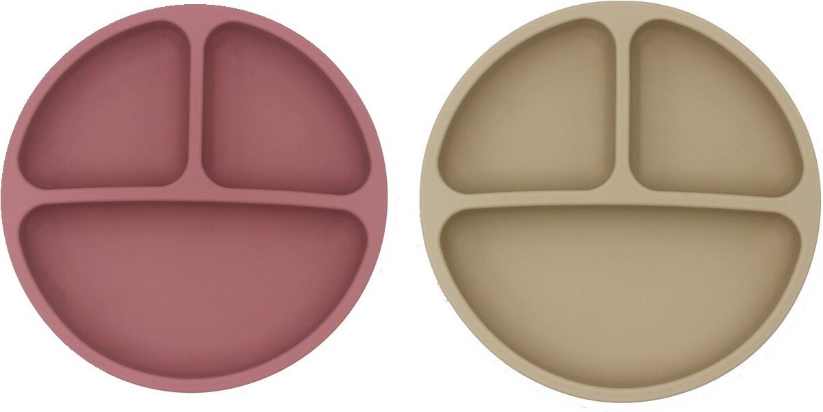 Goedkoopste 2 Stuks - Kinderbord - Baby bordjes - Kinderservies - Roze Beige - Siliconen BPA vrij - Onbreekbaar