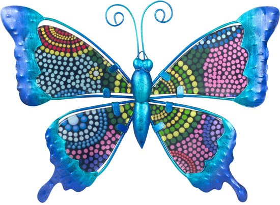 Vlinder | metaal & glas | tropisch | blauw | M | 26×18