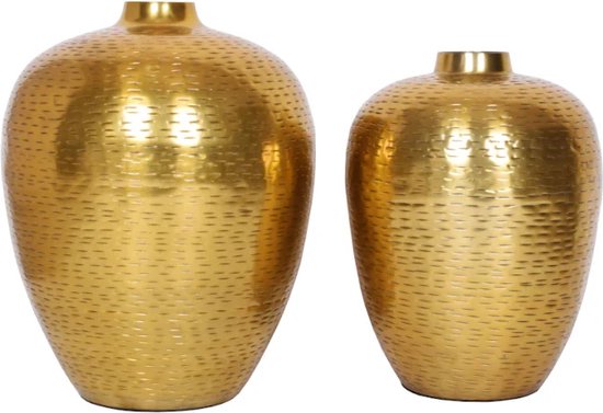 Elegante vazen set van 2 ORIENTAL 31 cm goud in Rice Hammerschlag Design  metalen aluminiumlegering