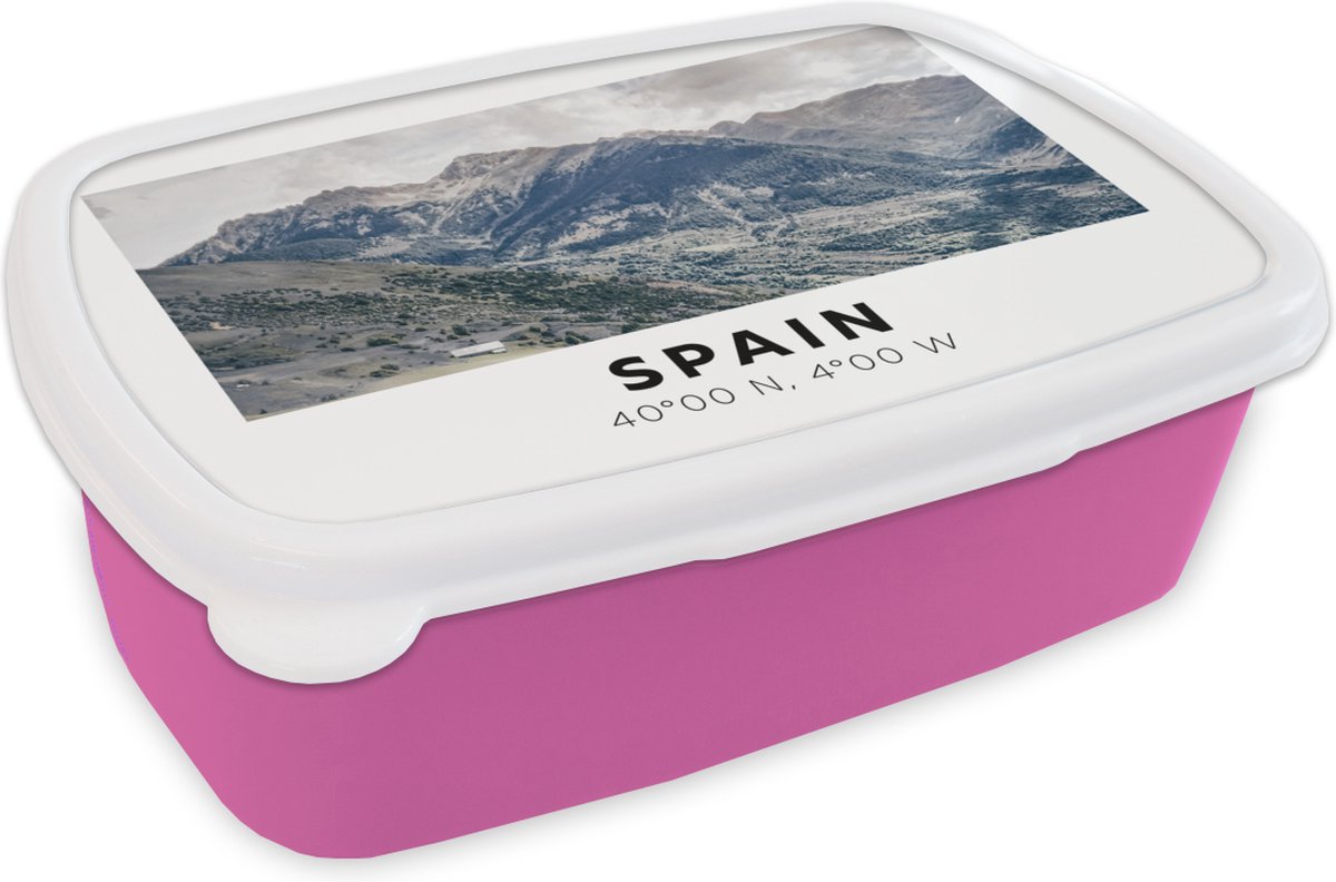 Broodtrommel Roze - Lunchbox - Brooddoos - Spanje - Groen - Europa - 18x12x6 cm - Kinderen - Meisje