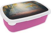 Broodtrommel Roze - Lunchbox - Brooddoos - Bos - Mist - Herfst - 18x12x6 cm - Kinderen - Meisje