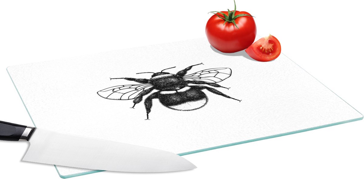 Glazen Snijplank - 39x28 - Hommel - Botanisch - Retro - Insecten - Snijplanken Glas