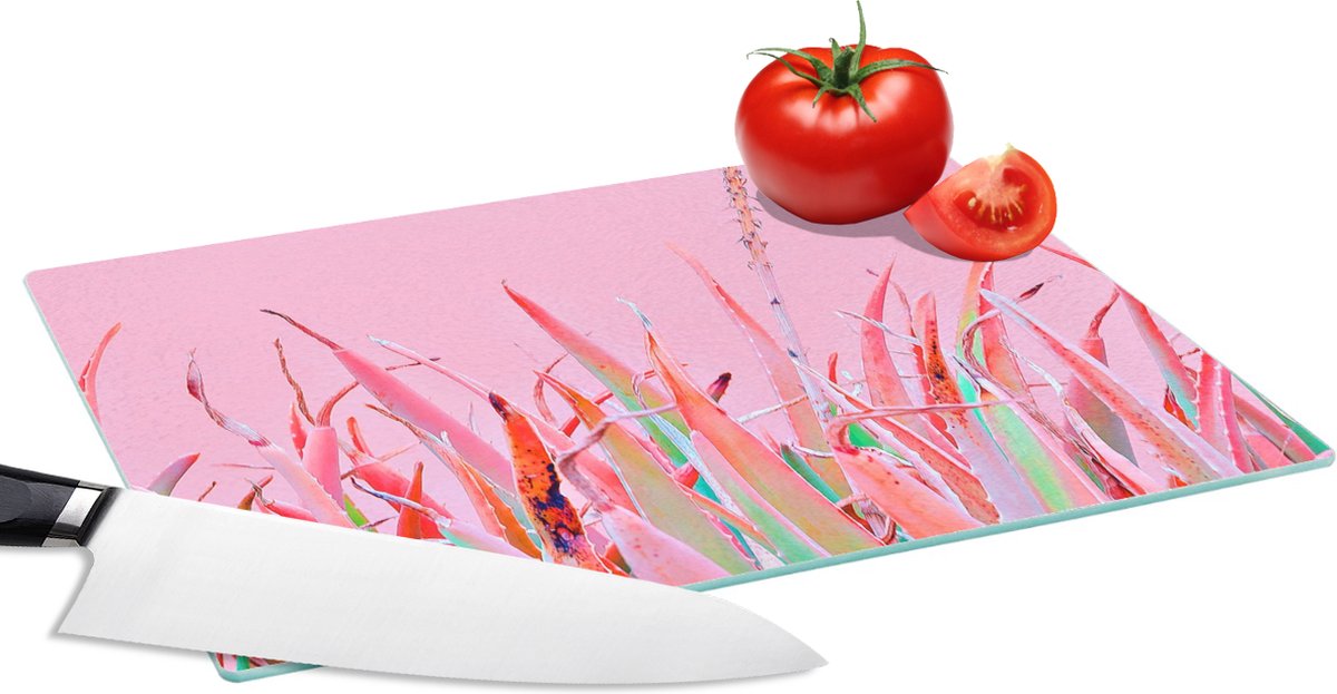 Glazen Snijplank - 28x20 - Zomer - Planten - Pastel - Snijplanken Glas