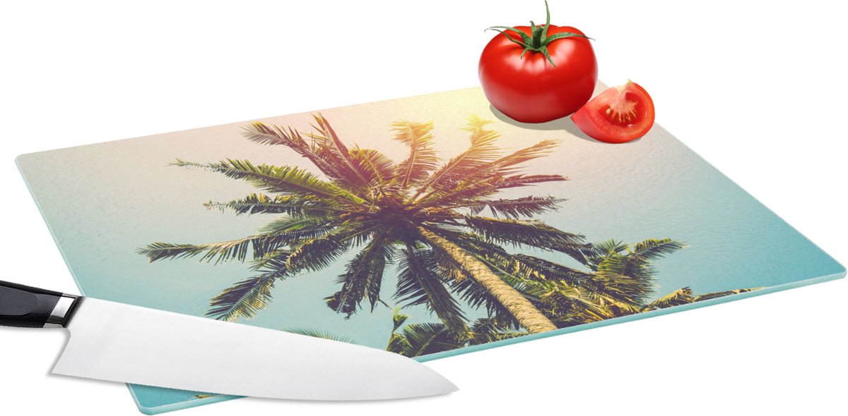 Glazen Snijplank - 39x28 - Palmboom - Zomer - Tropisch - Zon - Snijplanken Glas