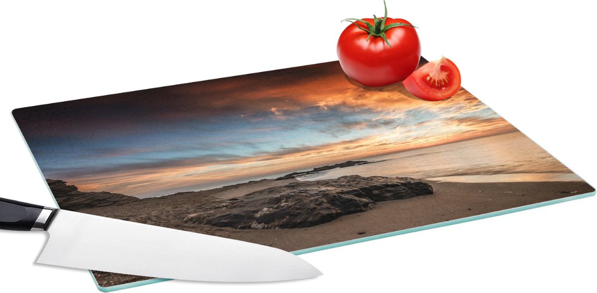 Glazen Snijplank - 39x28 - Strand - Stenen - Avond - Lucht - Natuur - Snijplanken Glas