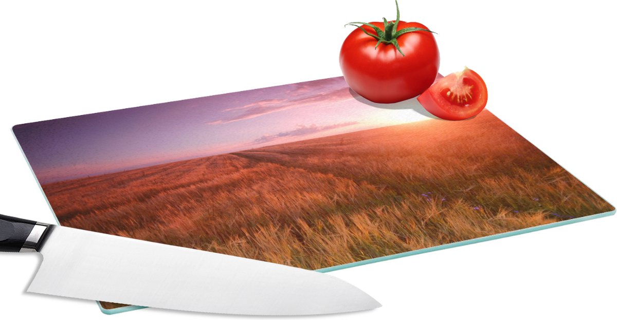 Glazen Snijplank - 28x20 - Grasveld - Zon - Avond - Landschap - Snijplanken Glas