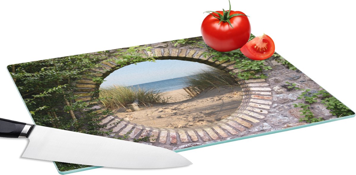 Glazen Snijplank - 39x28 - Doorkijk - Strand - Duin - Zomer - Snijplanken Glas