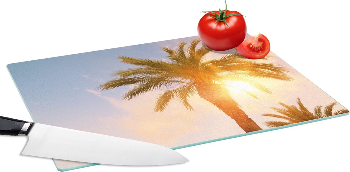 Glazen Snijplank - 39x28 - Palmboom - Zon - Zomer - Tropical - Snijplanken Glas