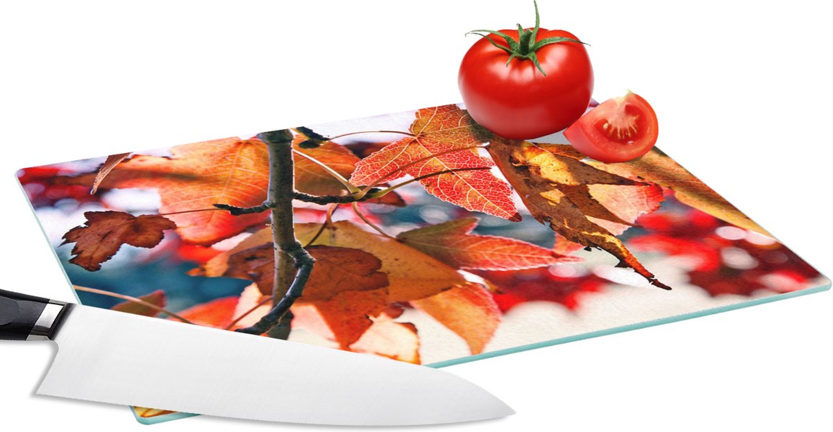 Glazen Snijplank - 28x20 - Esdoorn - Bladeren - Landelijk - Herfst - Snijplanken Glas