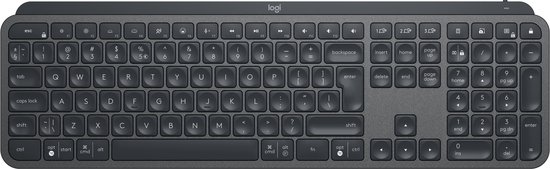 Een grijs Logitech toetsenbord met Scandinavische lay-out en verlichte toetsen.
