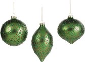 Goodwill Kerstbal Glas Groen-Rood 10cm  Voordeel Ass. Per 3 Stuks