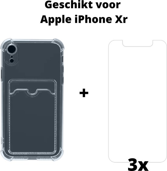 Apple iPhone Xr anti shock hoesje met pas houder + 3x screen protector