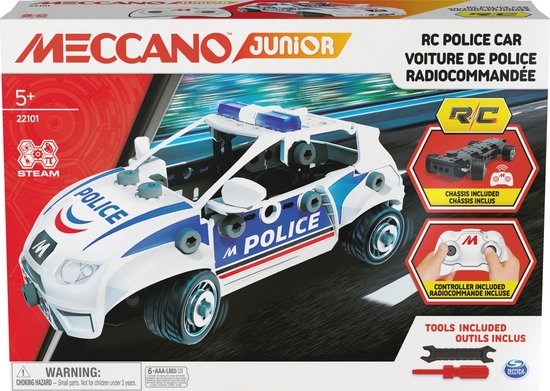 Foto: Meccano junior rc politieauto met werkende kofferbak en gereedschap s t e a m bouwpakket