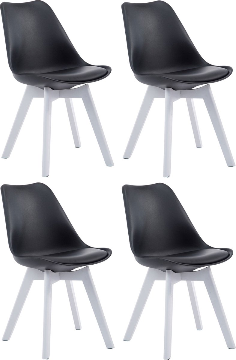 CLP Borneo Set van 4 eetkamerstoelen - Zonder armleuning - Hout frame - Kunstleer - zwart wit