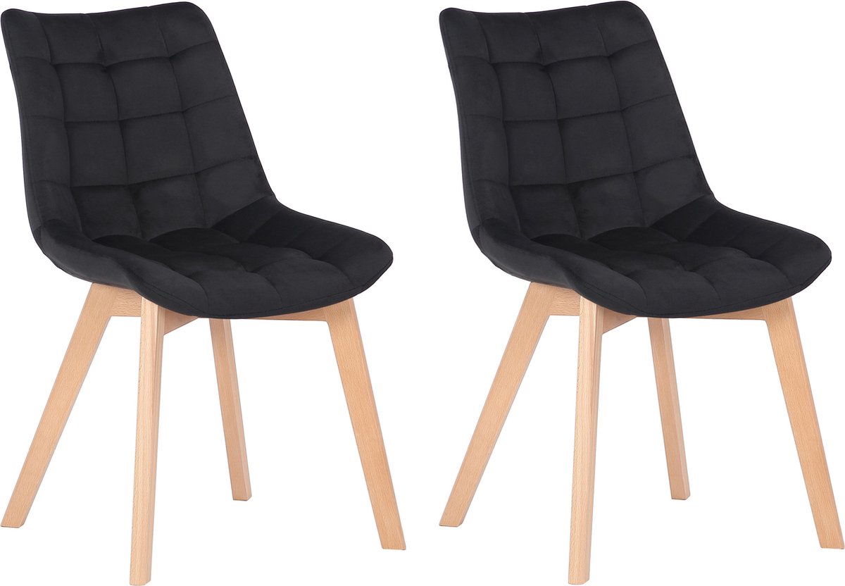 CLP Passaic Set van 2 Eetkamerstoelen - Fluweel zwart
