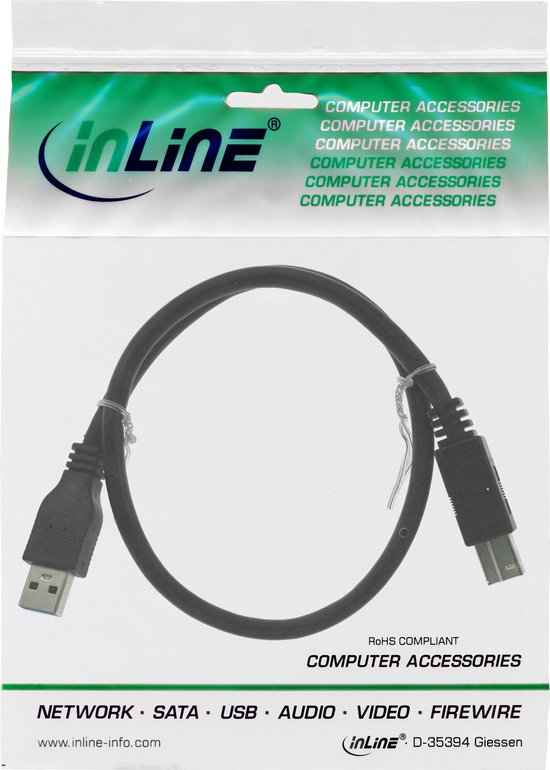 InLine 1m USB 3.0 câble USB USB A USB B Noir