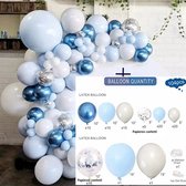Ballonnenboog Blauw / Zilver - 104-delig ballonnenpakket Babyshower - Babyshower Jongen - Ballonnenboog verjaardag - Huwelijk - Pensioen versiering - Geslaagd versiering - Ballonnen pilaar