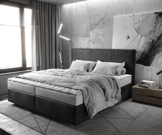 Bed Dream-Well Antraciet Vintage 160x200 cm Microvezel stof met matras en topper boxspring-bed