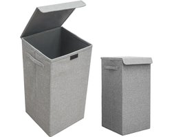 50L Wasmand met Deksel - 30x30x60 Wasverzamelaar met Houten Frame - Badkamer Wasbox Opvouwbaar