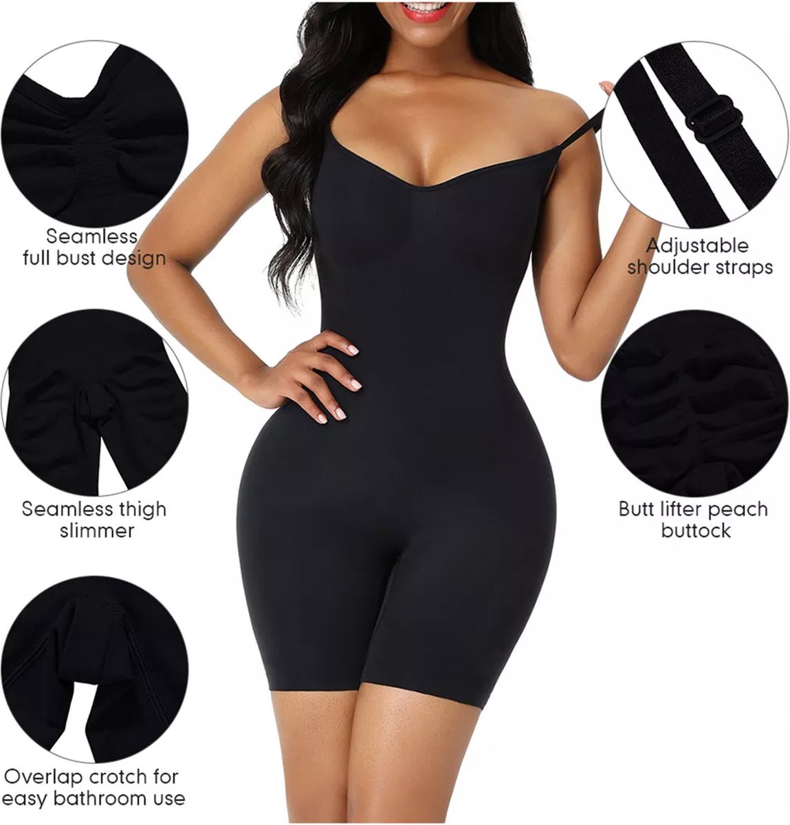 Wow Peach - Full Bodysuit met plas gat - Seamless - Shapewear - Shaper - Corrigende ondergoed - Butt & Chest Lift - Zwart - Maat: X-Large