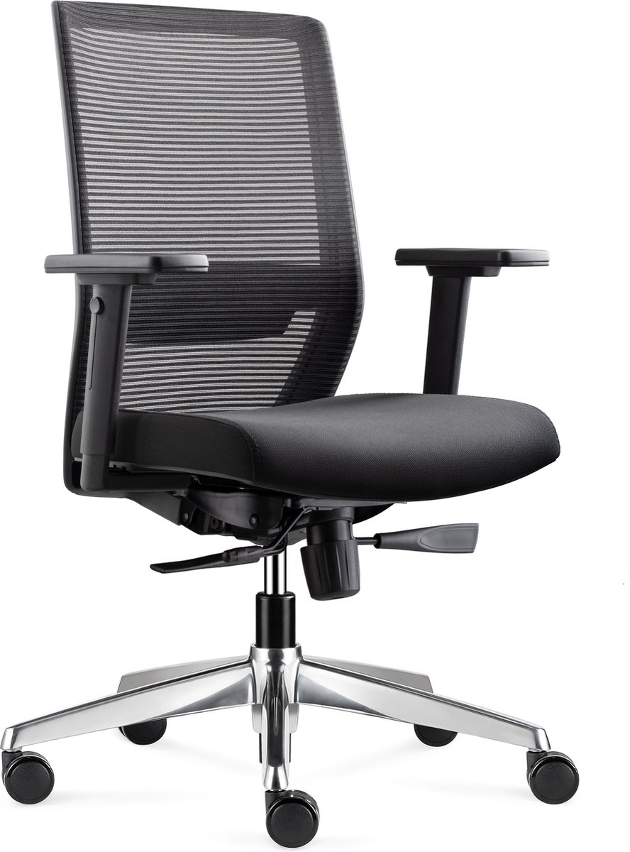 BenS 850-Ergo-3 - NIEUW - Ergonomische Bureaustoel met alle instel opties - Gepolijst aluminium voetenkruis - Voldoet aan EN1335 & ARBO normen- Zwart