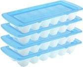 Set van 4x stuks ijsblokjes/ijsklontjes maken bakjes met afsluitbare deksel blauw 28 cm - 12 stuks voor gekoelde drankjes