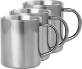 Set van 6x stuks koffie drinkbekers/mokken zilver metallic RVS 280 ml - Mokken/bekers voor hete drankjes of outdoor