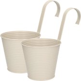 Set van 4x stuks bloempotten/plantenbakken zinken emmertje met ophanghaak taupe 14 x 12 x 24 cm - Balkon/schutting plantenpot