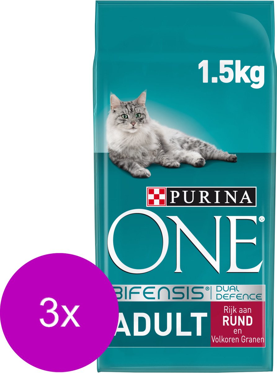 Purina One Purina One Adult - Kattenvoer - 3 x Rund Granen 1.5 kg
