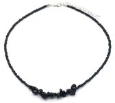Dielay - Collier avec Perles de Verre et Pierres - Longueur 39-46 cm - Zwart