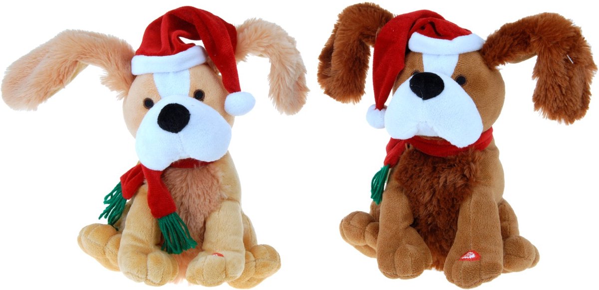 Knuffelhond Kerstmis Bewegings met geluid (18,5 x 28 x 25 cm)