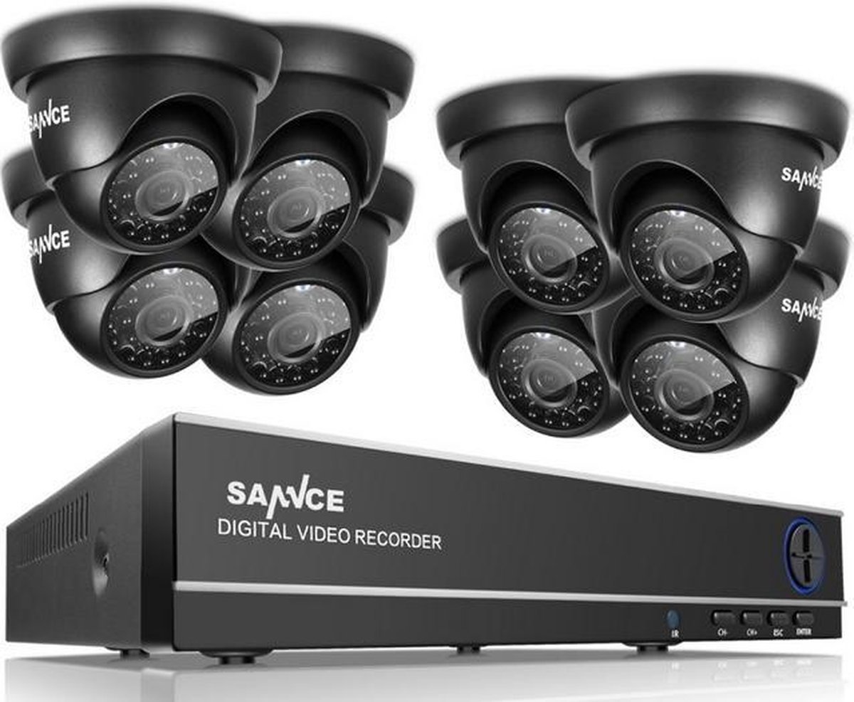 Ariko Sannce Camera CCTV systeem,8 x Zwarte hoge kwaliteit 3MP beveiliging camera's, Nachtzicht 25 mtr, Online opgenomen en live beelden bekijken, inclusief 1TB harde schijf - Nederlandstalige helpdesk