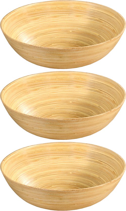 Foto: 3x bamboo wood fruit serving bowls dishes 25 x 8 cm fruitschaal fruitmanden broodmand broodmanden serveerschaal